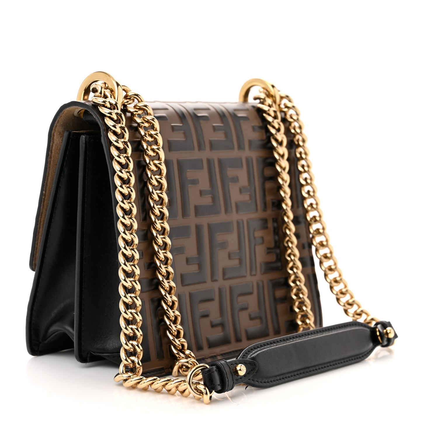 Vitello Liberty Bi-Color FF 1974 Embossed Small Kan U Shoulder Bag Maya Black