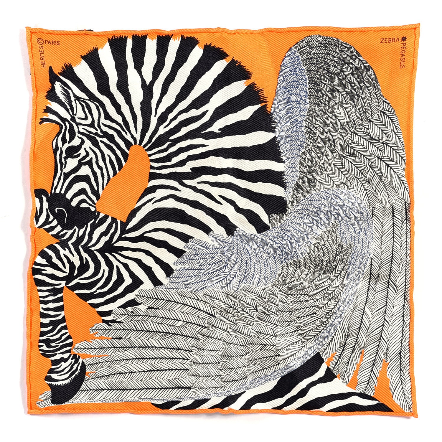 Hermes Silk Carre Zebra Pegasus Nano Scarf 20 Orange Vif Black 1 of 10