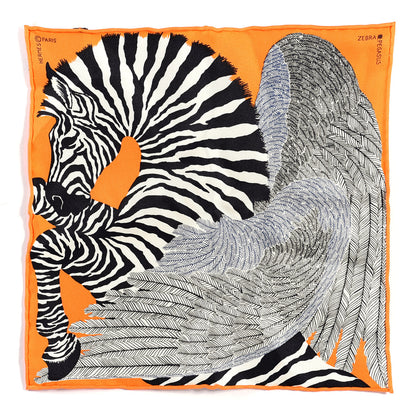Hermes Silk Carre Zebra Pegasus Nano Scarf 20 Orange Vif Black 1 of 10