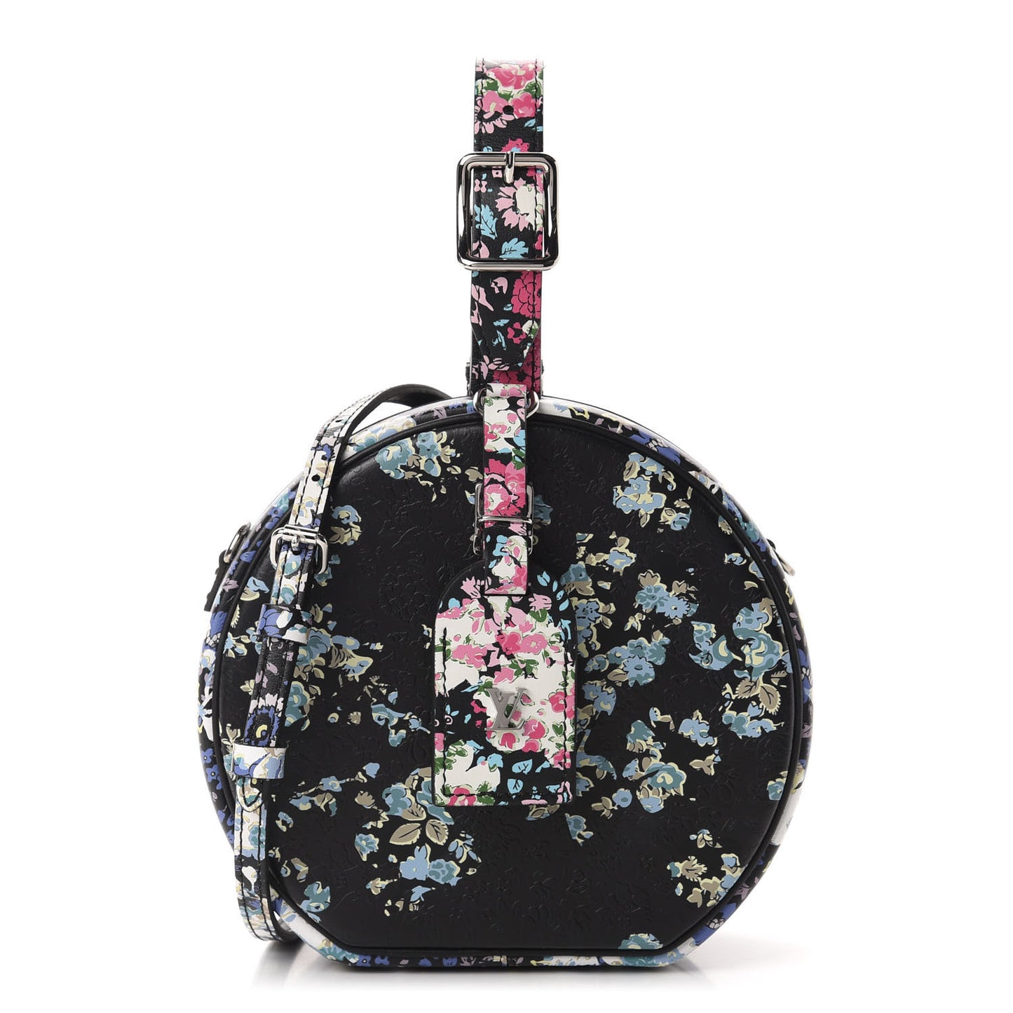 Calfskin Floral Print Petite Boite Chapeau Black