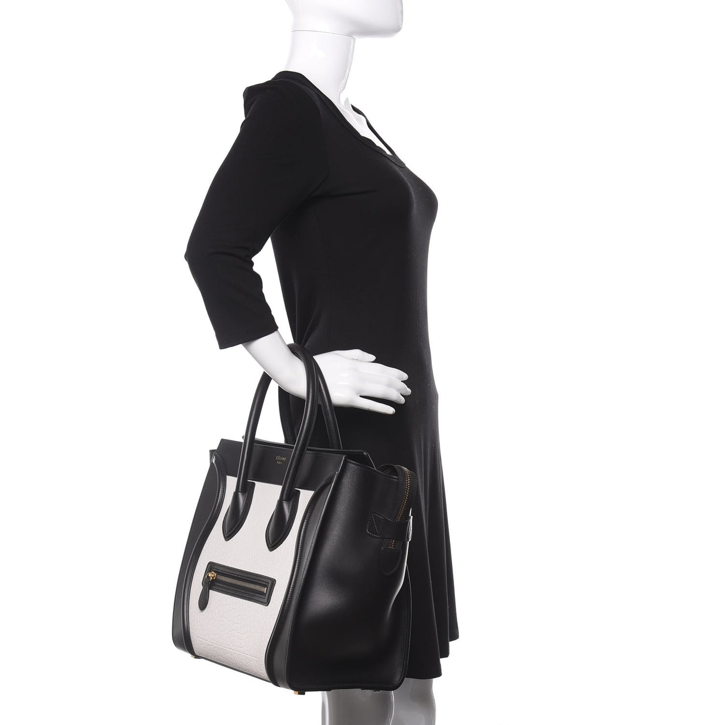 Elephant Calfskin Mini Bi-Color Luggage Black White