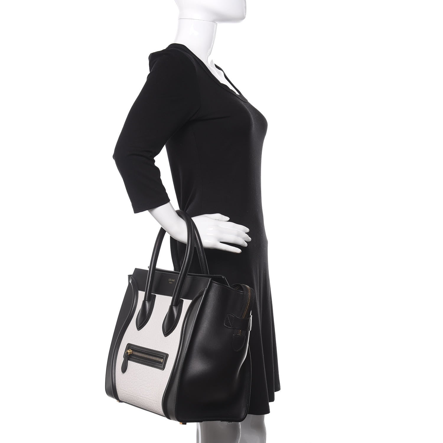 Celine Elephant Calfskin Mini Bi-Color Luggage Black White 2 of 13