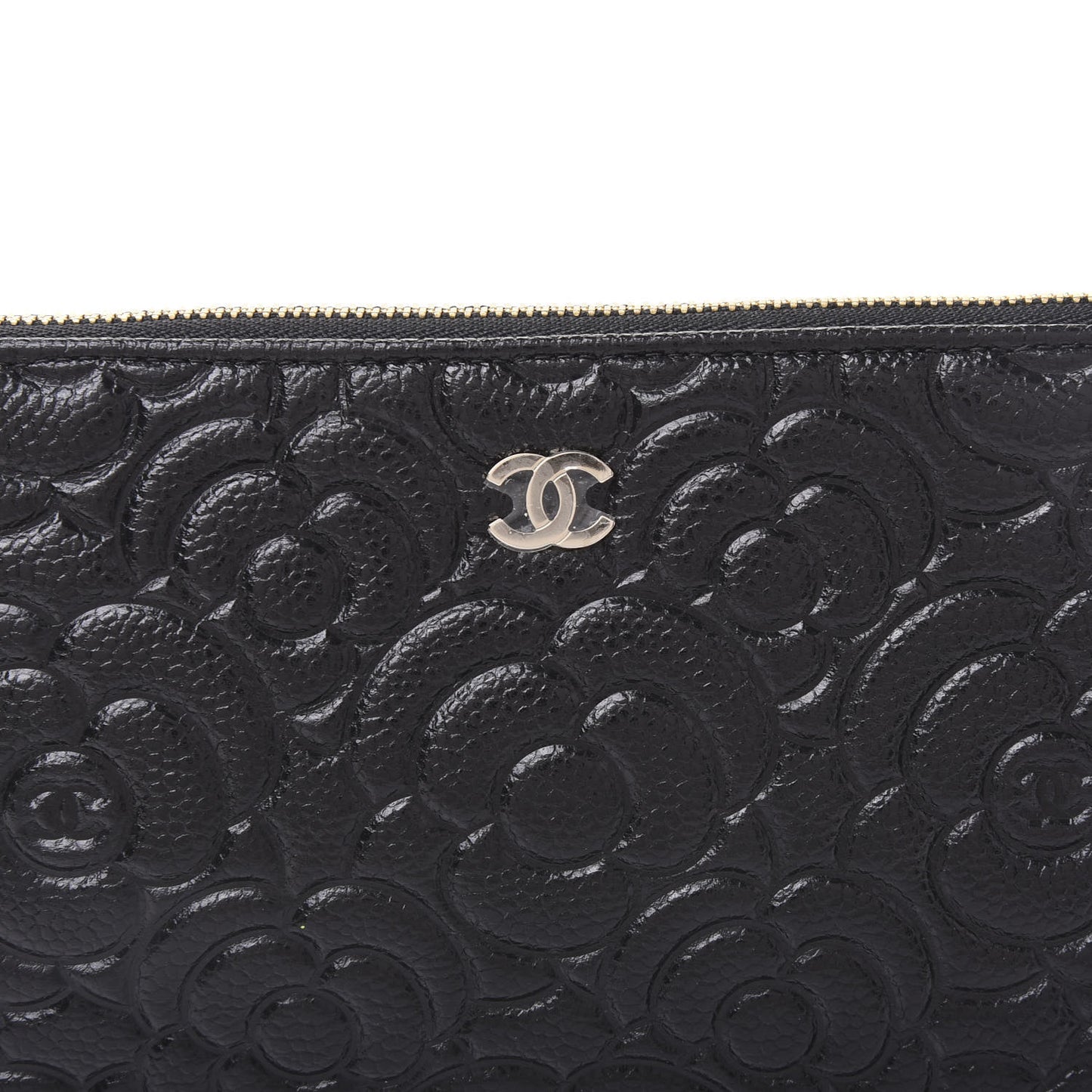 Caviar Camellia Embossed Cosmetic Pouch Black