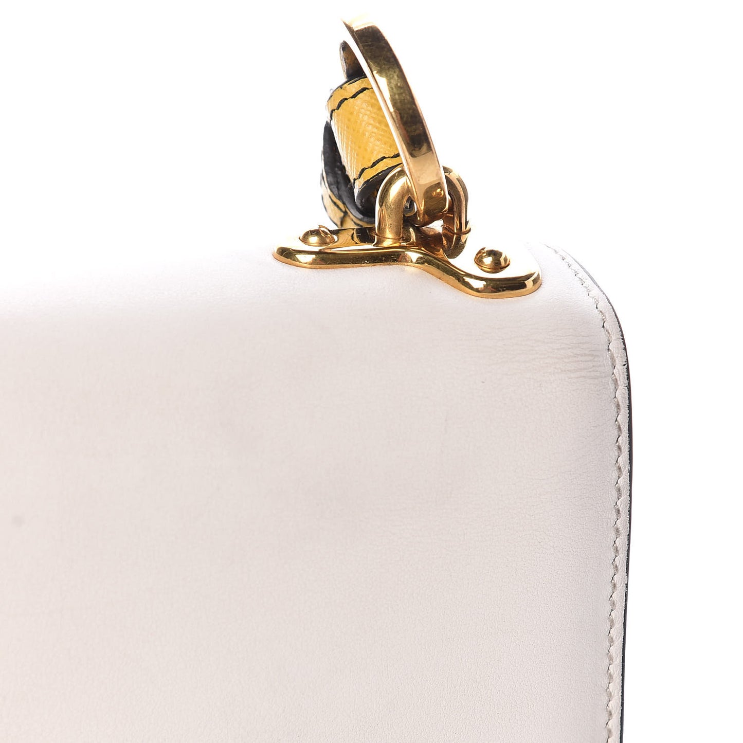 City Calf Saffiano Greche Flap Bag Soleil Bianco