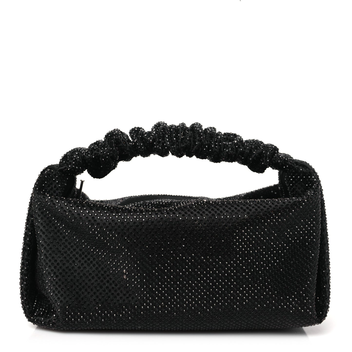 Satin Crystal Rhinestone Mini Scrunchie Clutch  Black