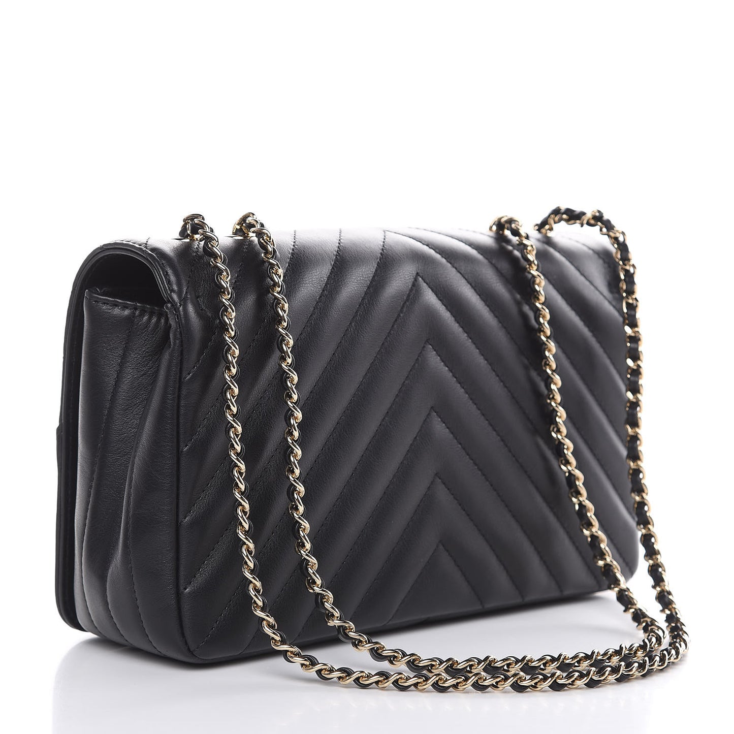 Calfskin Chevron Quilted Small Statement Flap Black