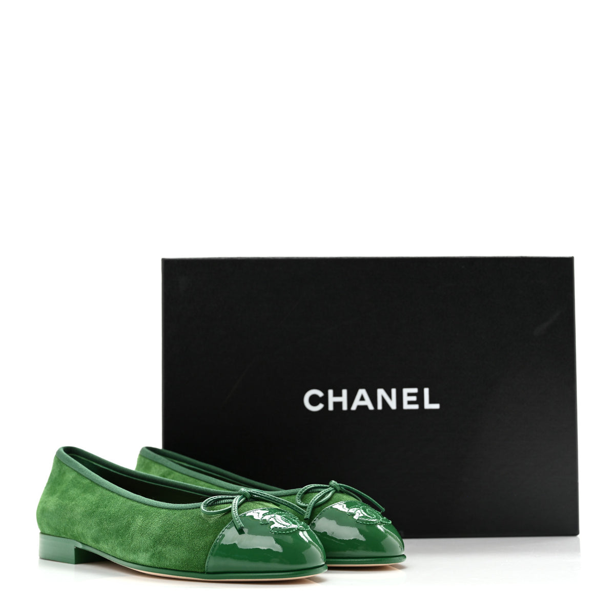 Suede Patent Cap Toe CC Ballerina Flats 36 Green