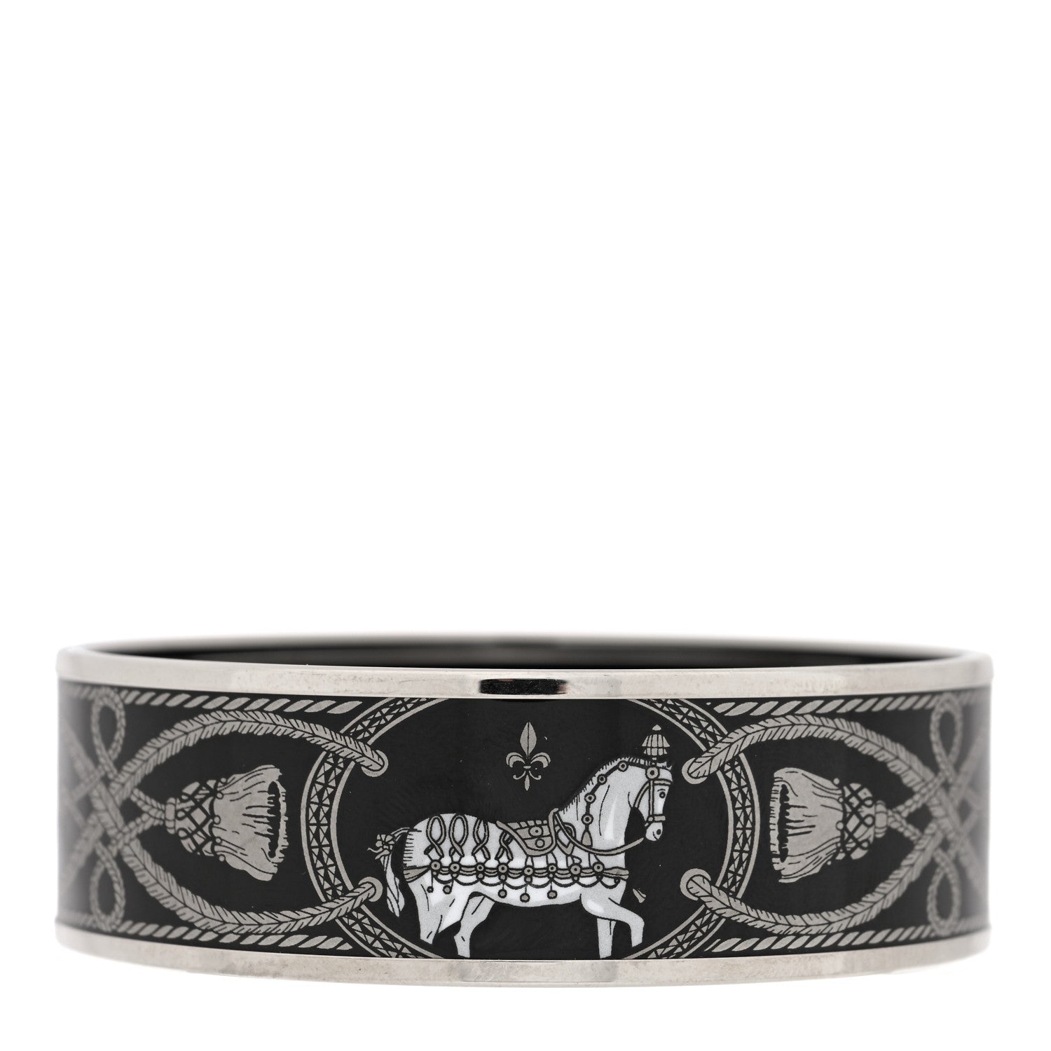 Hermes Enamel Printed Wide Grand Apparat Bracelet 65 Black 1 of 4