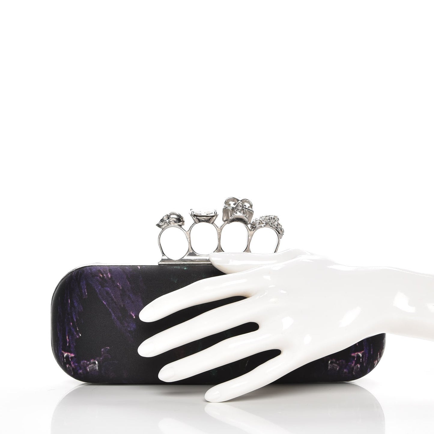 Silk Moth Print Knucklebox Clutch Black Purple