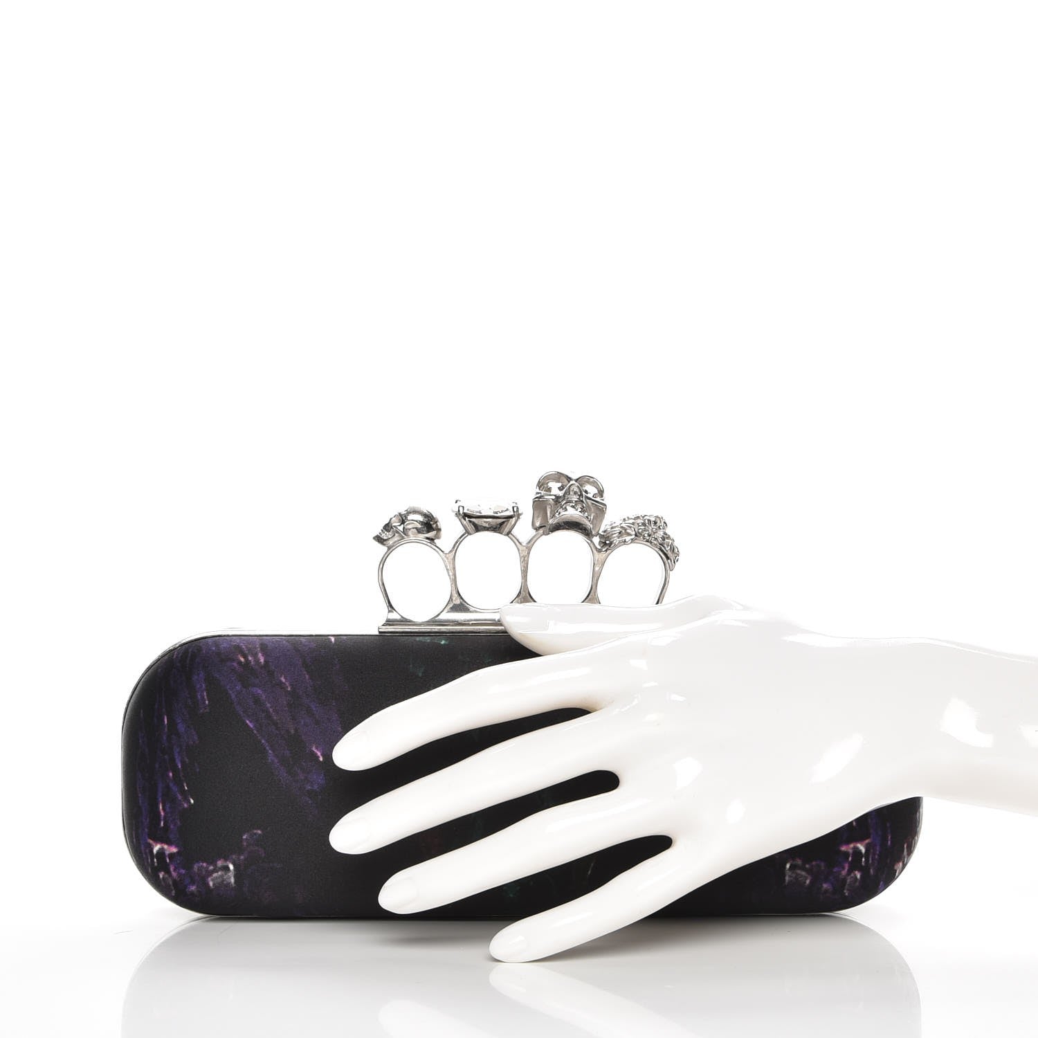 Alexander McQueen Silk Moth Print Knucklebox Clutch Black Purple 2 of 8
