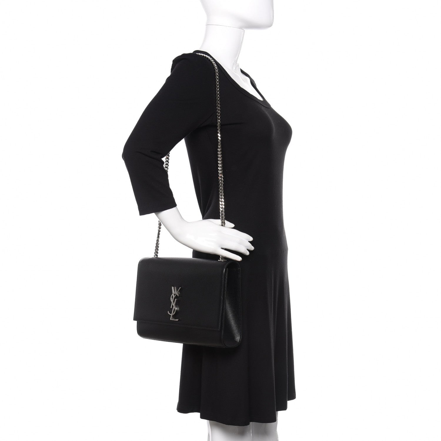 Saint Laurent Grain De Poudre Large Classic Monogram Kate Satchel Black 2 of 10