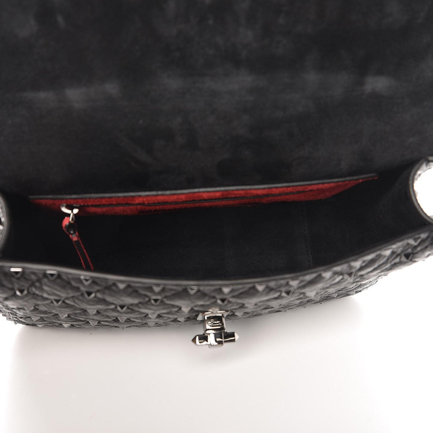 Craquele Nappa Medium Rockstud Spike Shoulder Bag Black