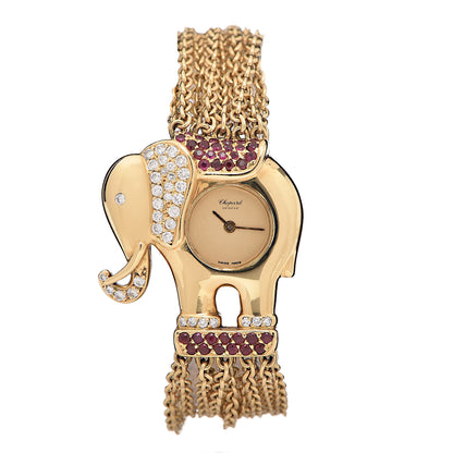 Chopard 18K Yellow Gold Diamond Ruby 25mm Elephant Quartz Watch 1 of 8