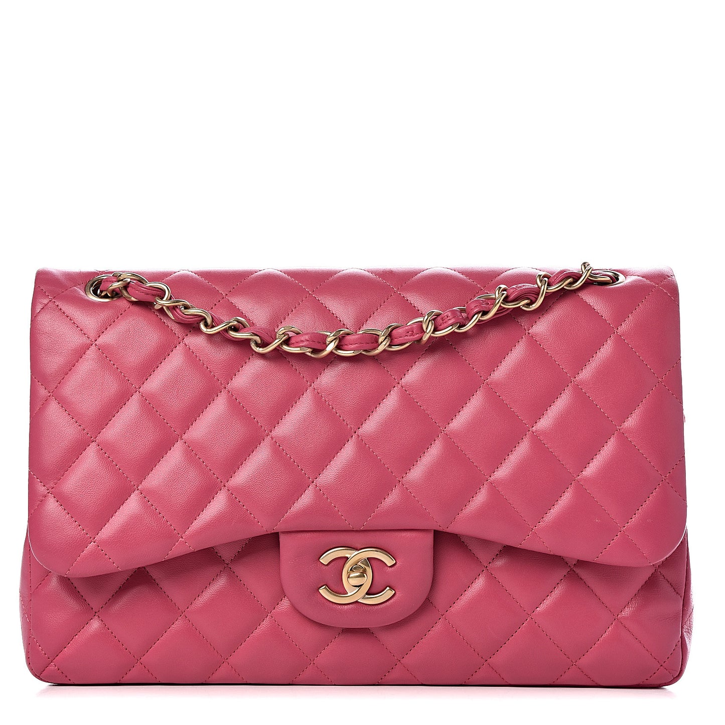 Lambskin Quilted Jumbo Double Flap Dark Pink