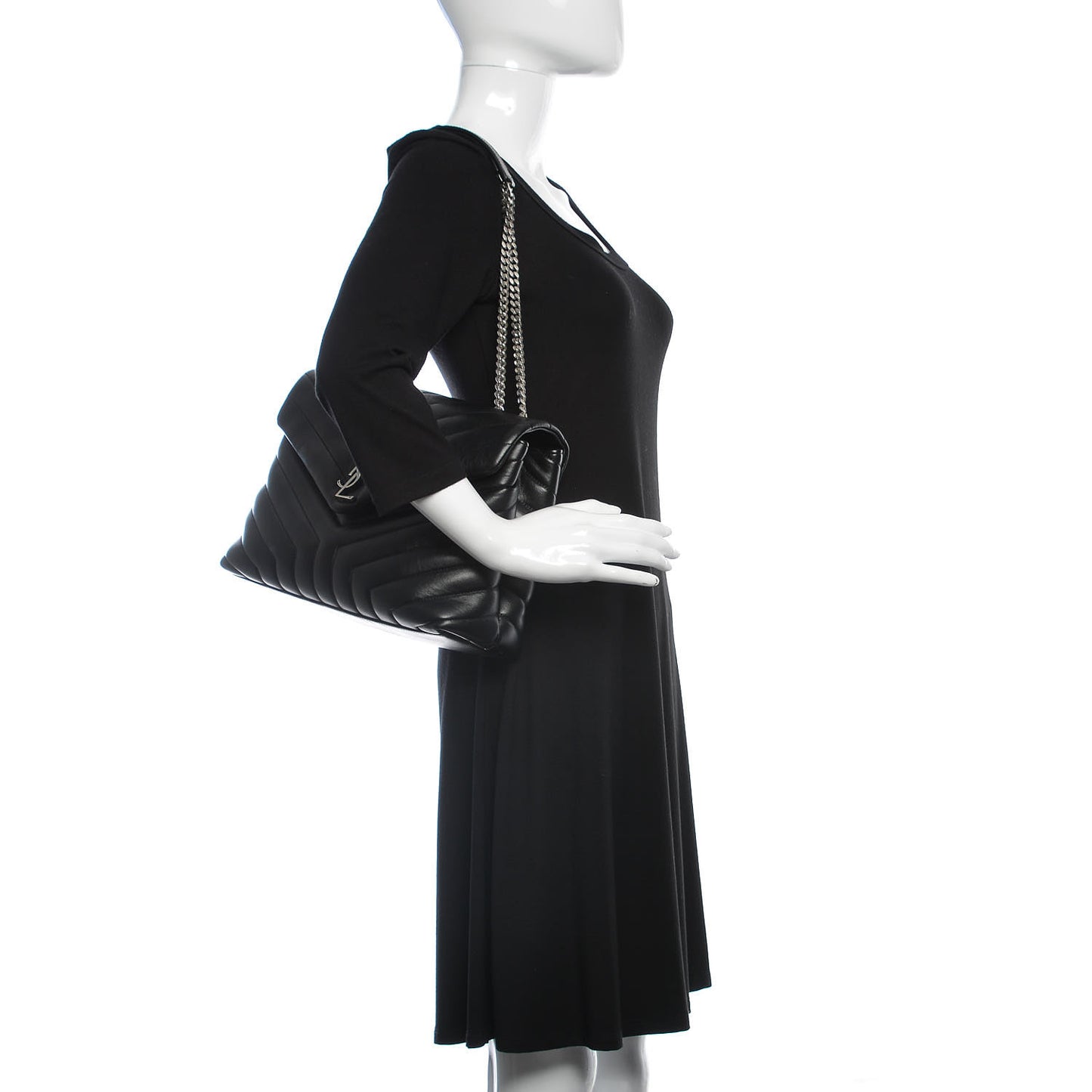 Calfskin Y Quilted Monogram Medium Loulou Chain Satchel Black
