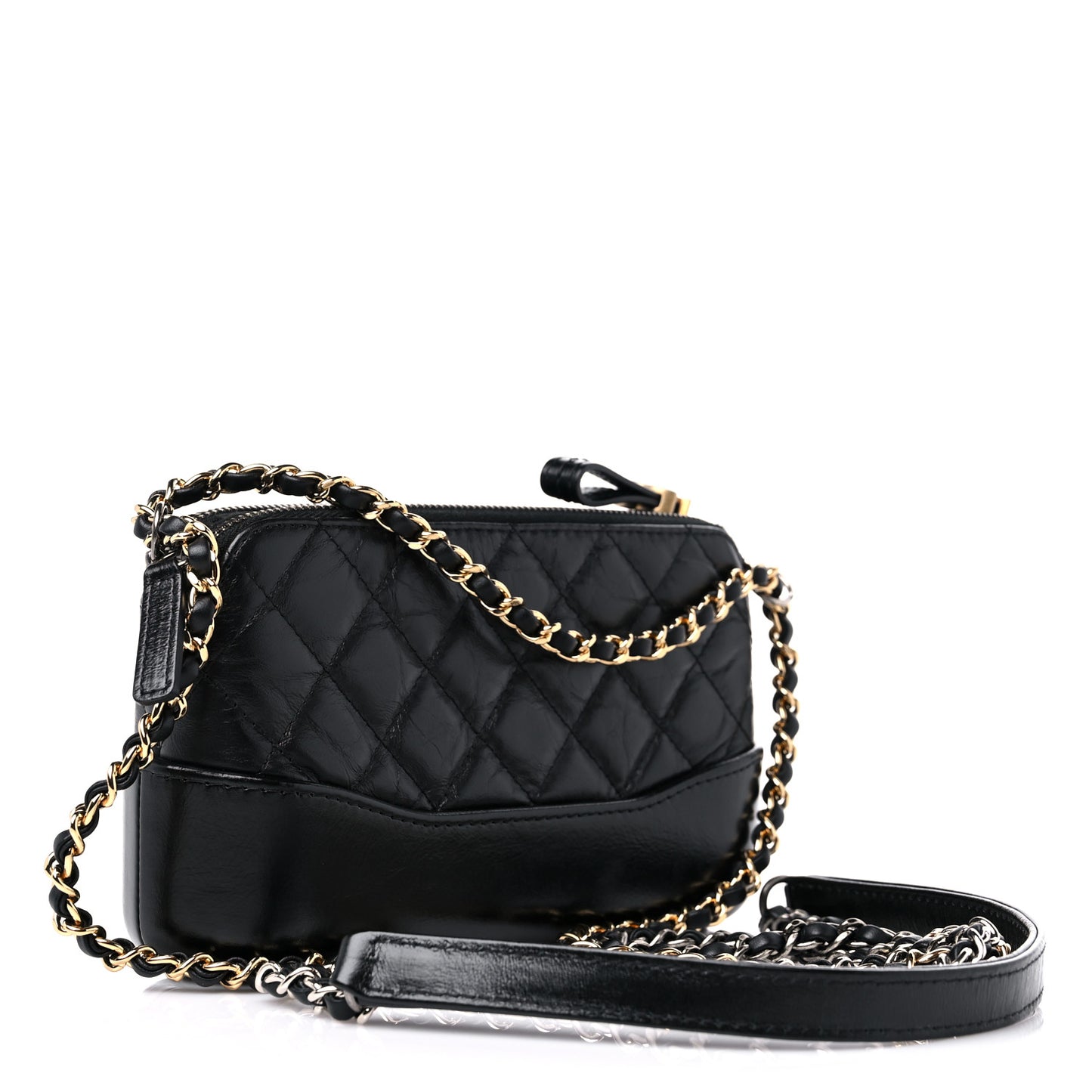 Aged Calfskin Quilted Small Gabrielle Clutch With Chain Black