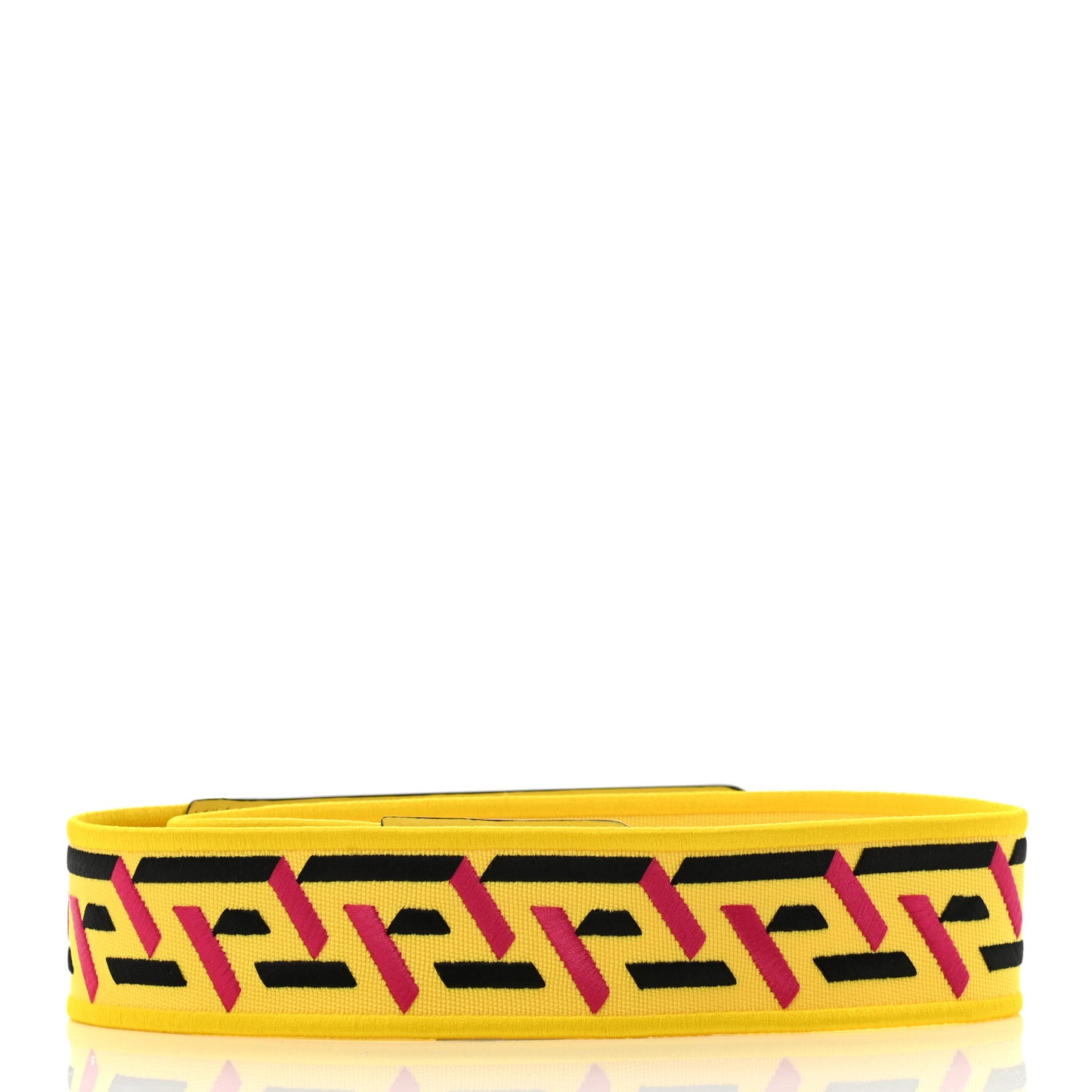 Coated Canvas Calfskin La Greca Strap Yellow Pink Black