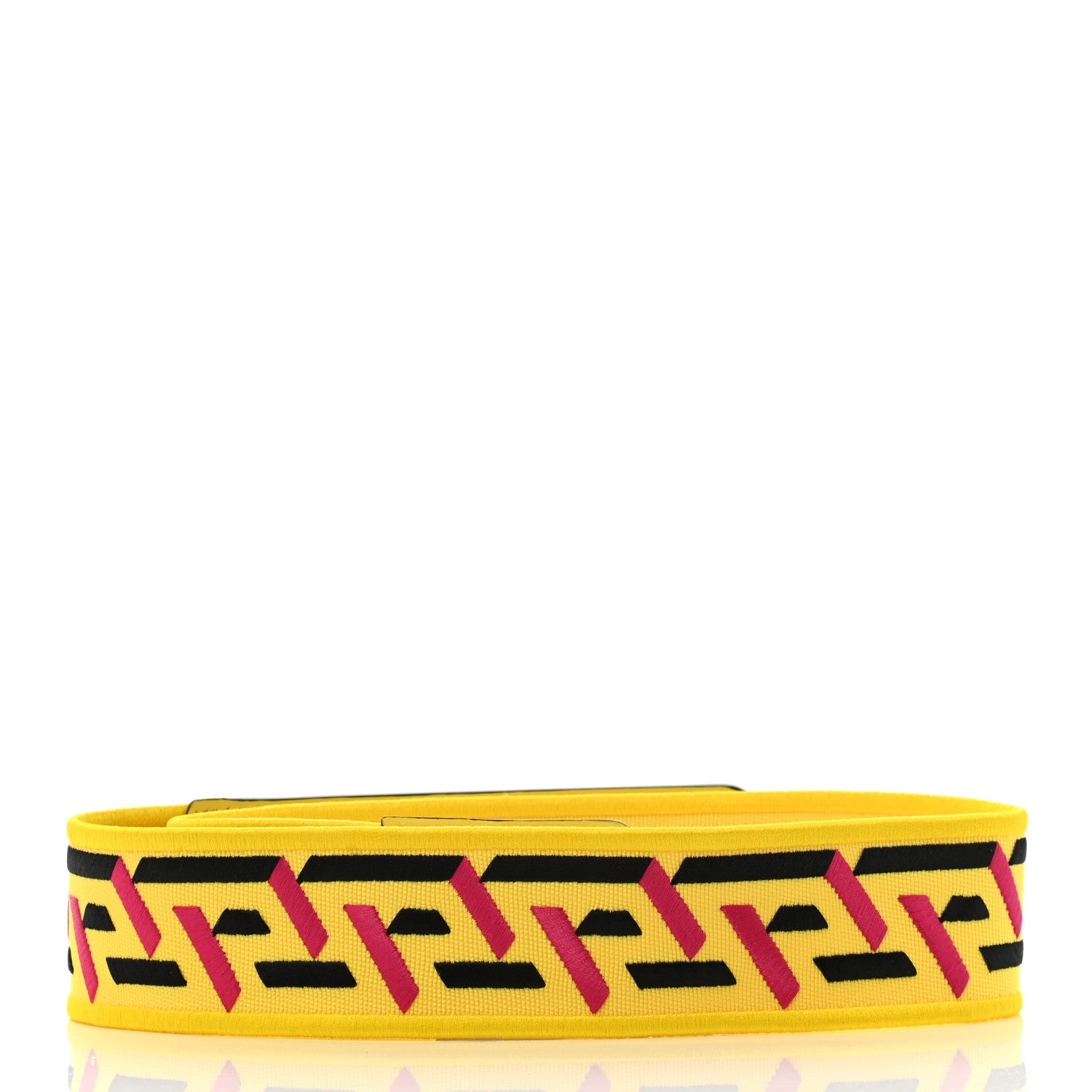 Versace Coated Canvas Calfskin La Greca Strap Yellow Pink Black 2 of 5