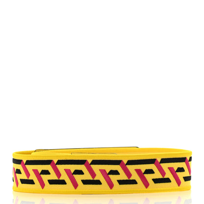 Versace Coated Canvas Calfskin La Greca Strap Yellow Pink Black 2 of 5
