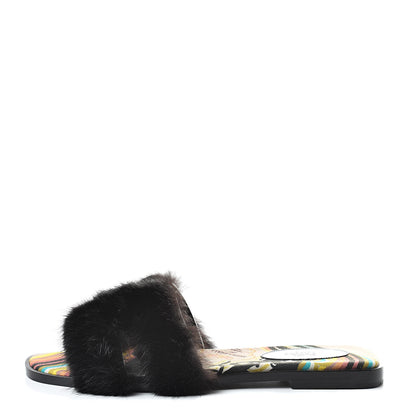 Hermes Mink Fur Sandals 39 Black 1 of 9