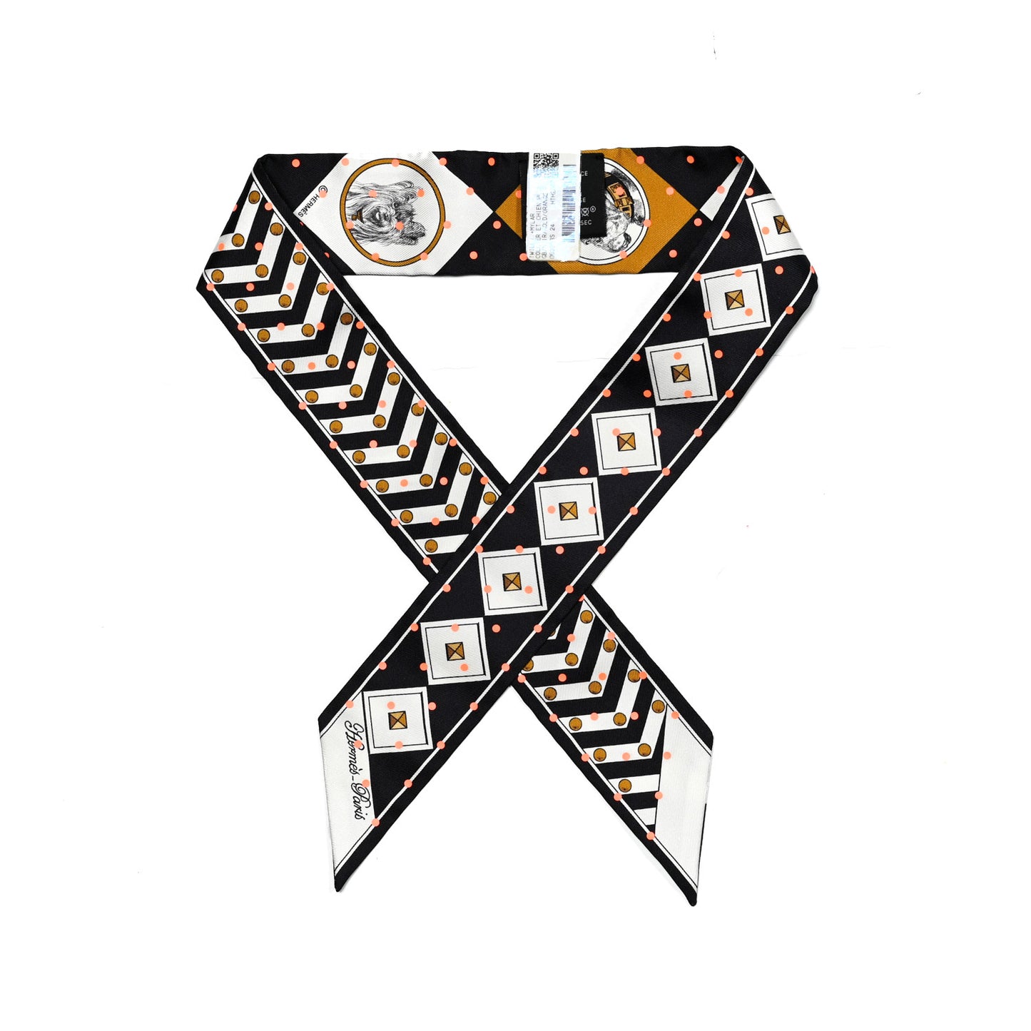 Silk Colliers Et Chiens Plumetis Twilly Black Gold Orange