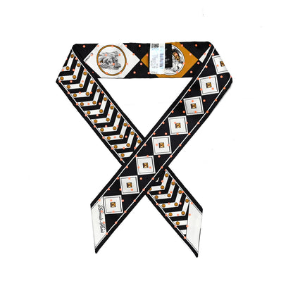 Hermes Silk Colliers Et Chiens Plumetis Twilly Black Gold Orange 1 of 4