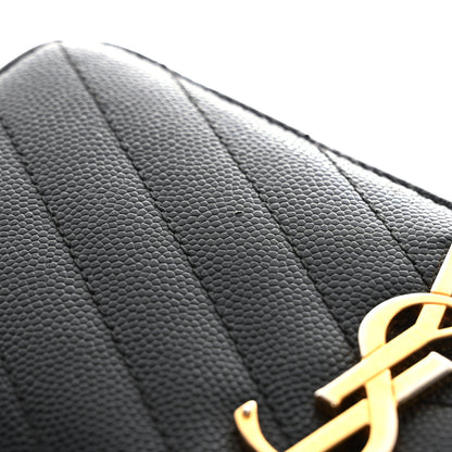 Saint Laurent Grain De Poudre Matelasse Chevron Monogram Zip Around Wallet Black 13 of 14