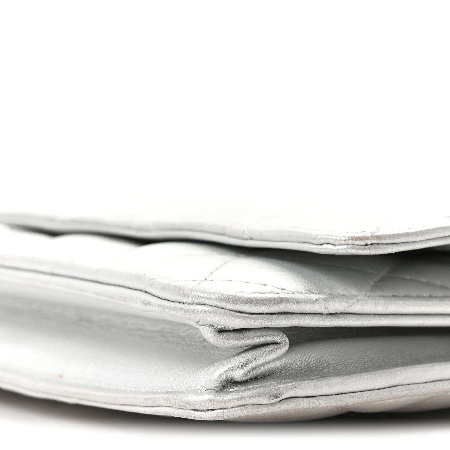 Metallic Lambskin Quilted Wallet On Chain WOC Silver