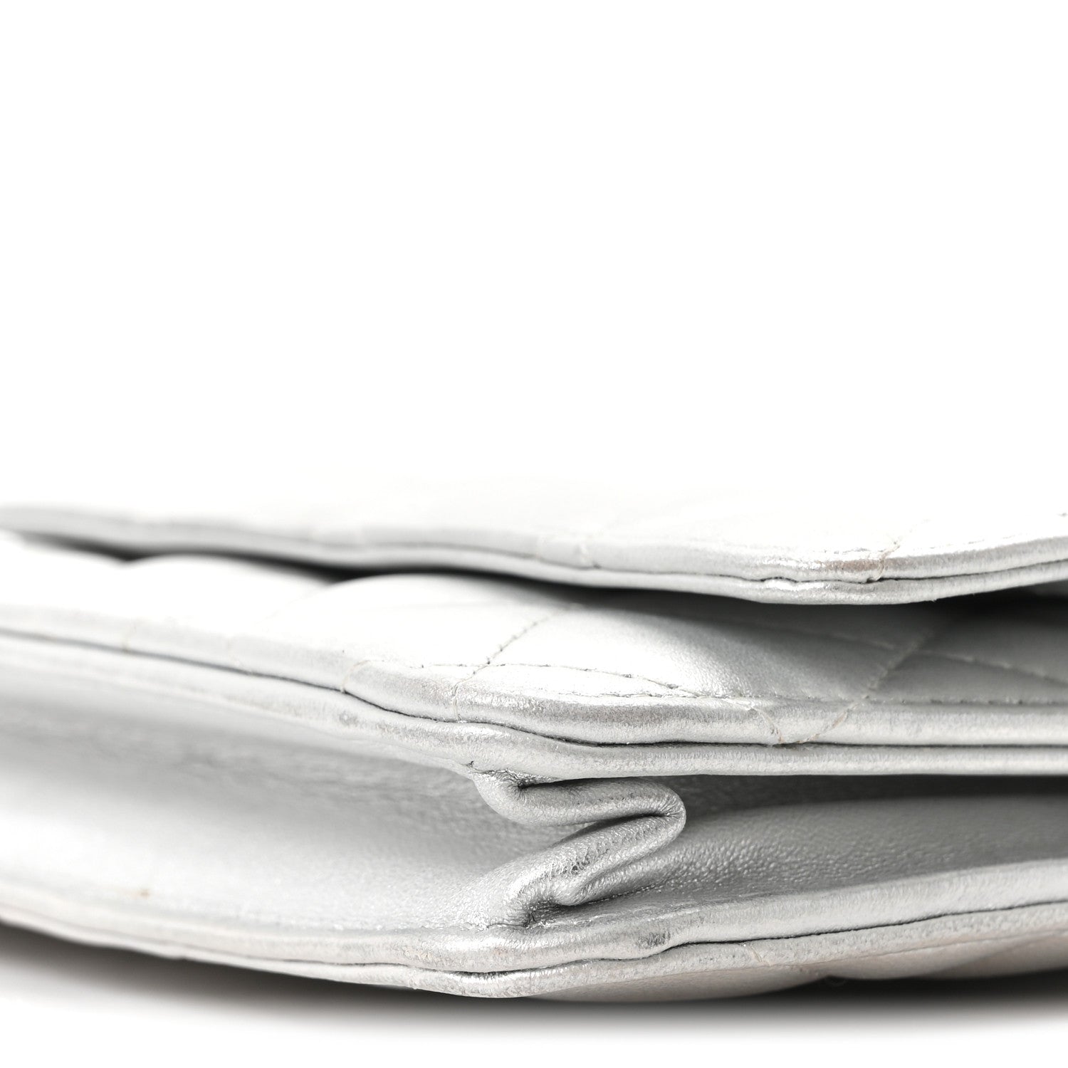 Chanel Metallic Lambskin Quilted Wallet On Chain WOC Silver 10 of 11