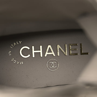 Chanel Shiny Goatskin Cap Toe Combat Boots 39 Gray Dark Gray 9 of 9
