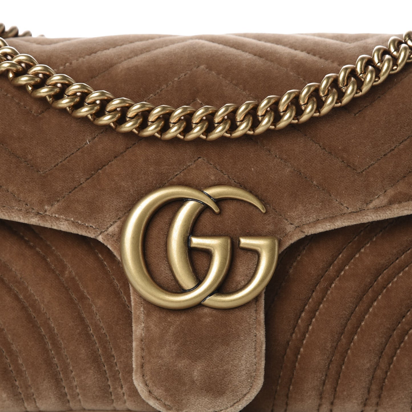 Velvet Matelasse Small GG Marmont Shoulder Bag Taupe