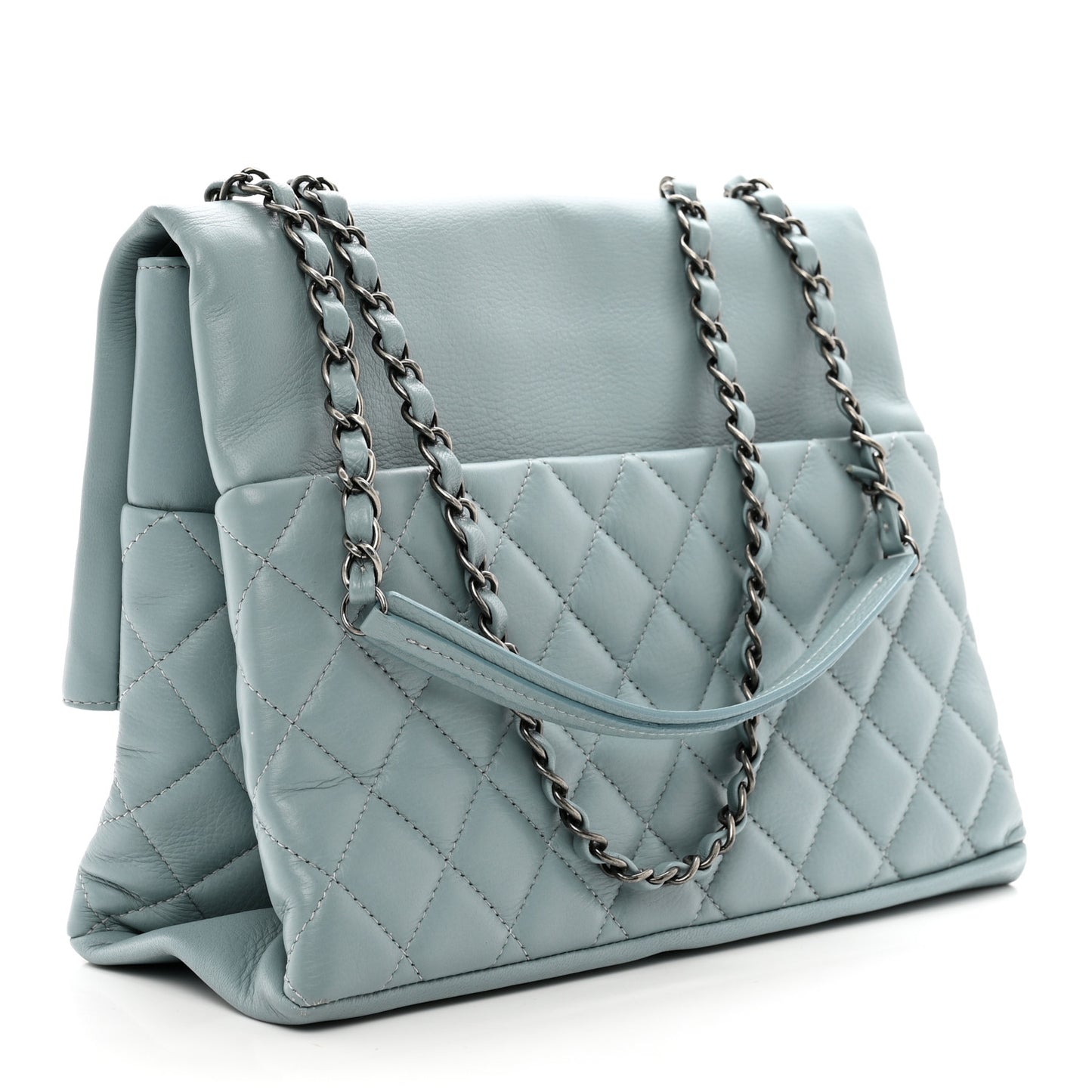 Distressed Calfskin Hamptons Flap Light Blue
