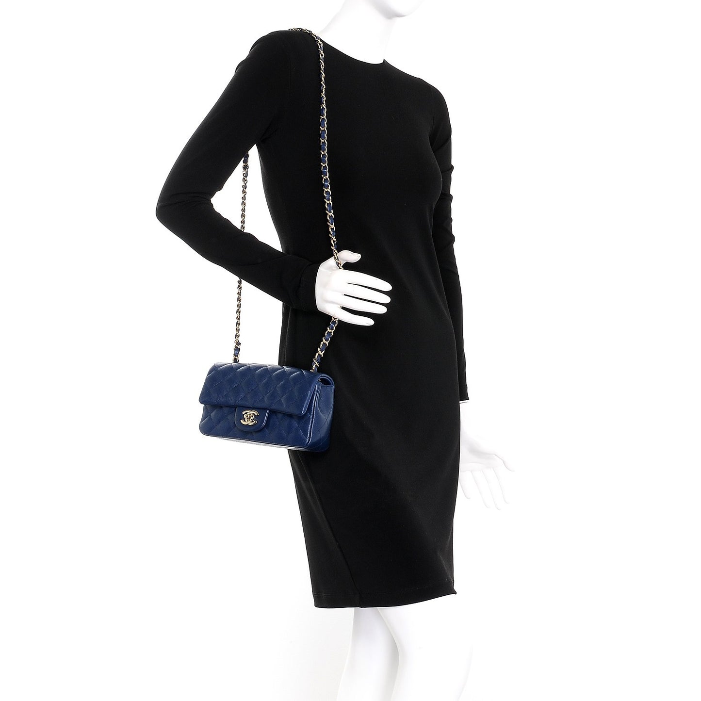 Caviar Quilted Mini Rectangular Flap Navy