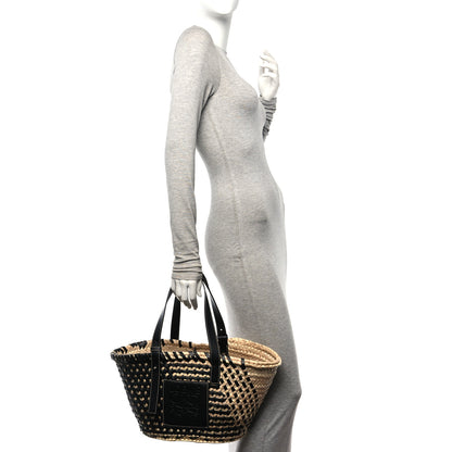 Loewe Raffia Calfskin Woven Basket Tote Bag Natural Black 2 of 13