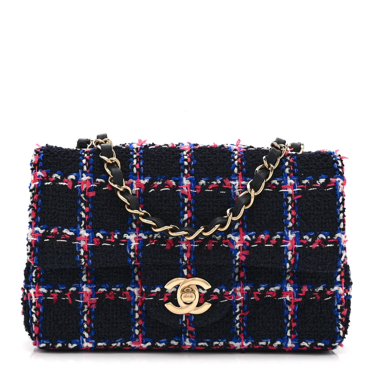 Tweed Quilted Mini Rectangular Flap Navy Red Blue White