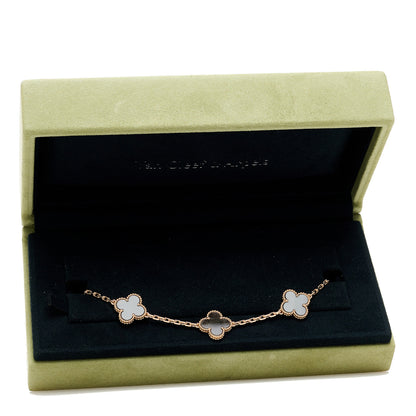Van Cleef & Arpels 18K Rose Gold Silver Obsidian 5 Motifs Vintage Alhambra Bracelet 5 of 5