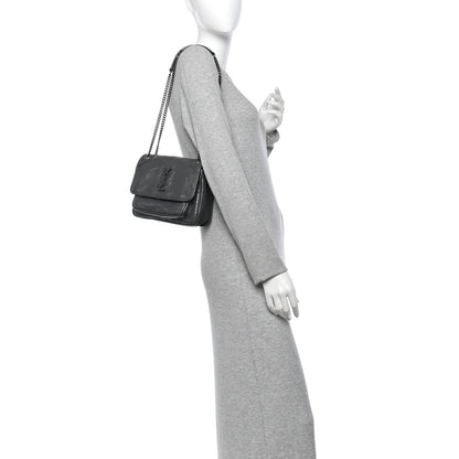 Saint Laurent Crinkled Calfskin Matelasse Monogram Baby Niki Chain Satchel Storm 2 of 10