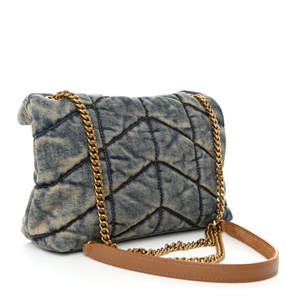Saint Laurent Denim Quilted Toy Loulou Puffer Monogram Chain Satchel Blue Cinnamon 3 of 9