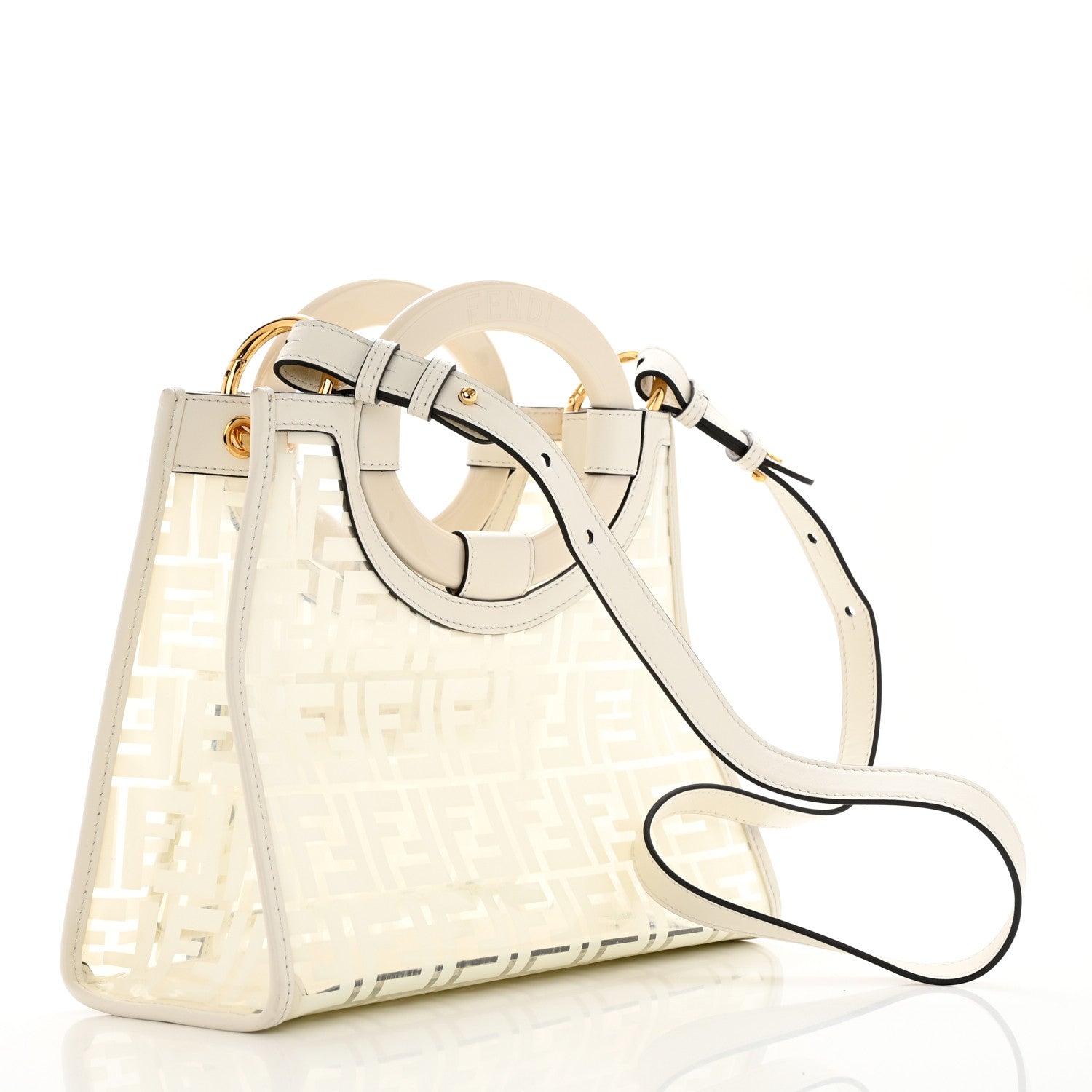 Fendi TPU FF Vitello Century Plexiglass Small Runaway Shopper Tote White 3 of 10