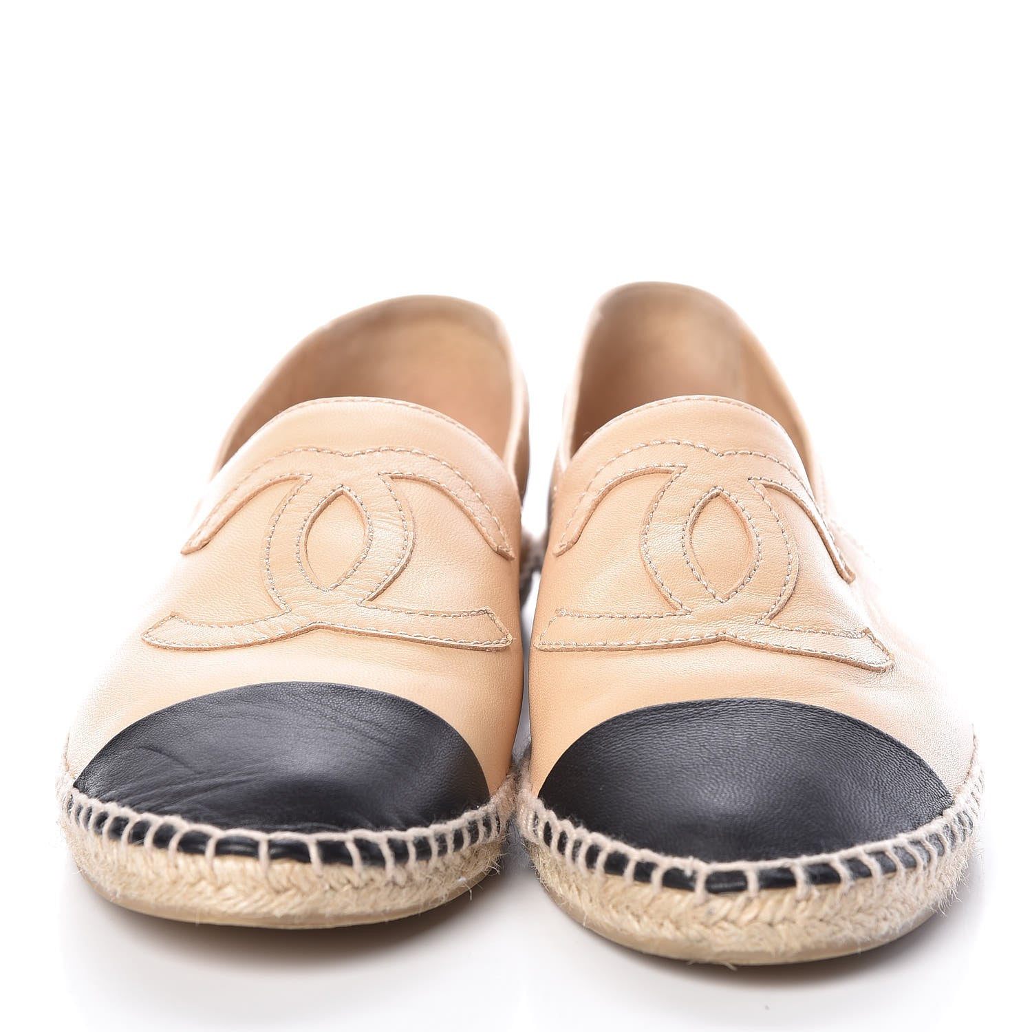 Chanel Lambskin CC Espadrilles 39 Beige Black 2 of 12