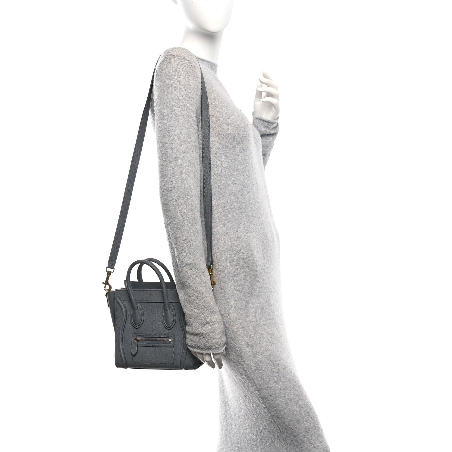Celine Drummed Calfskin Nano Luggage Kohl 2 of 9