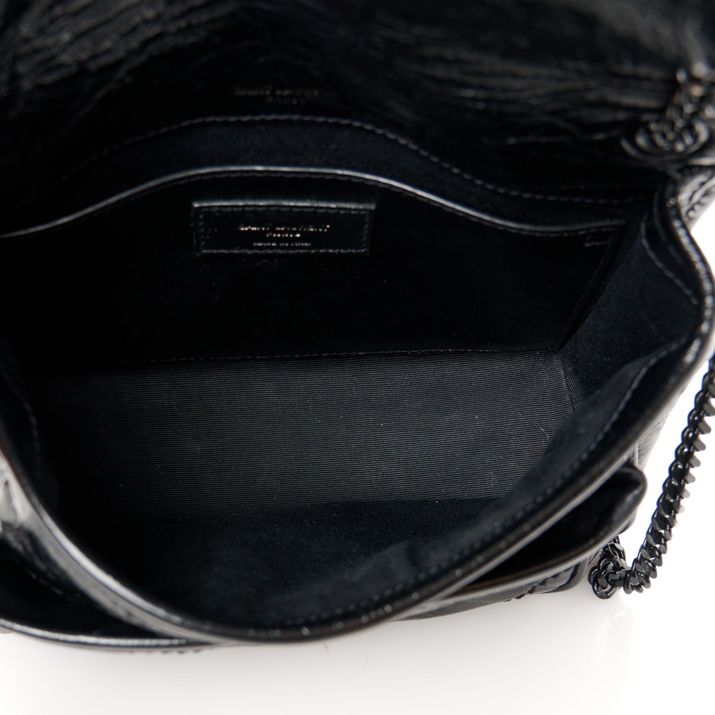 Crinkled Calfskin Matelasse Monogram Baby Niki Chain Satchel Black
