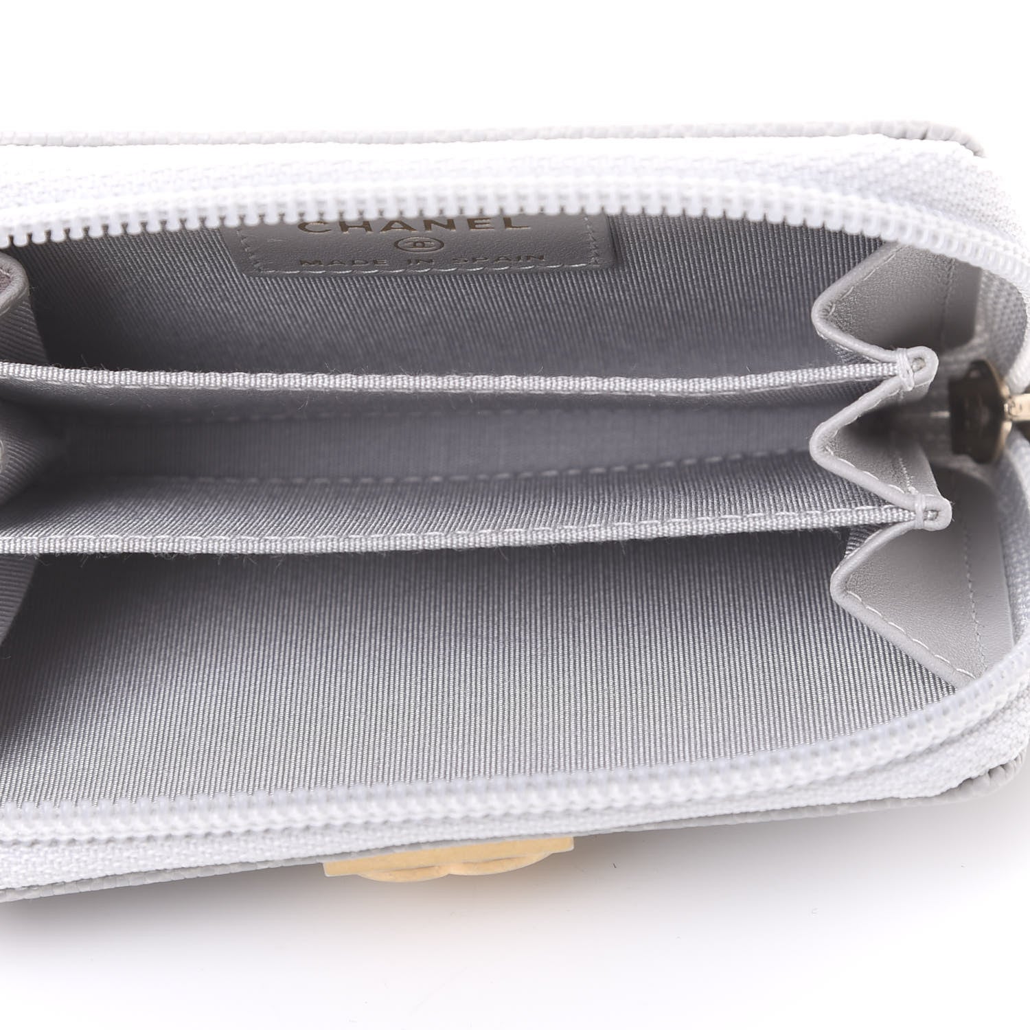Chanel Caviar Quilted Boy Zip Around Coin Purse Wallet Grey 5 of 11