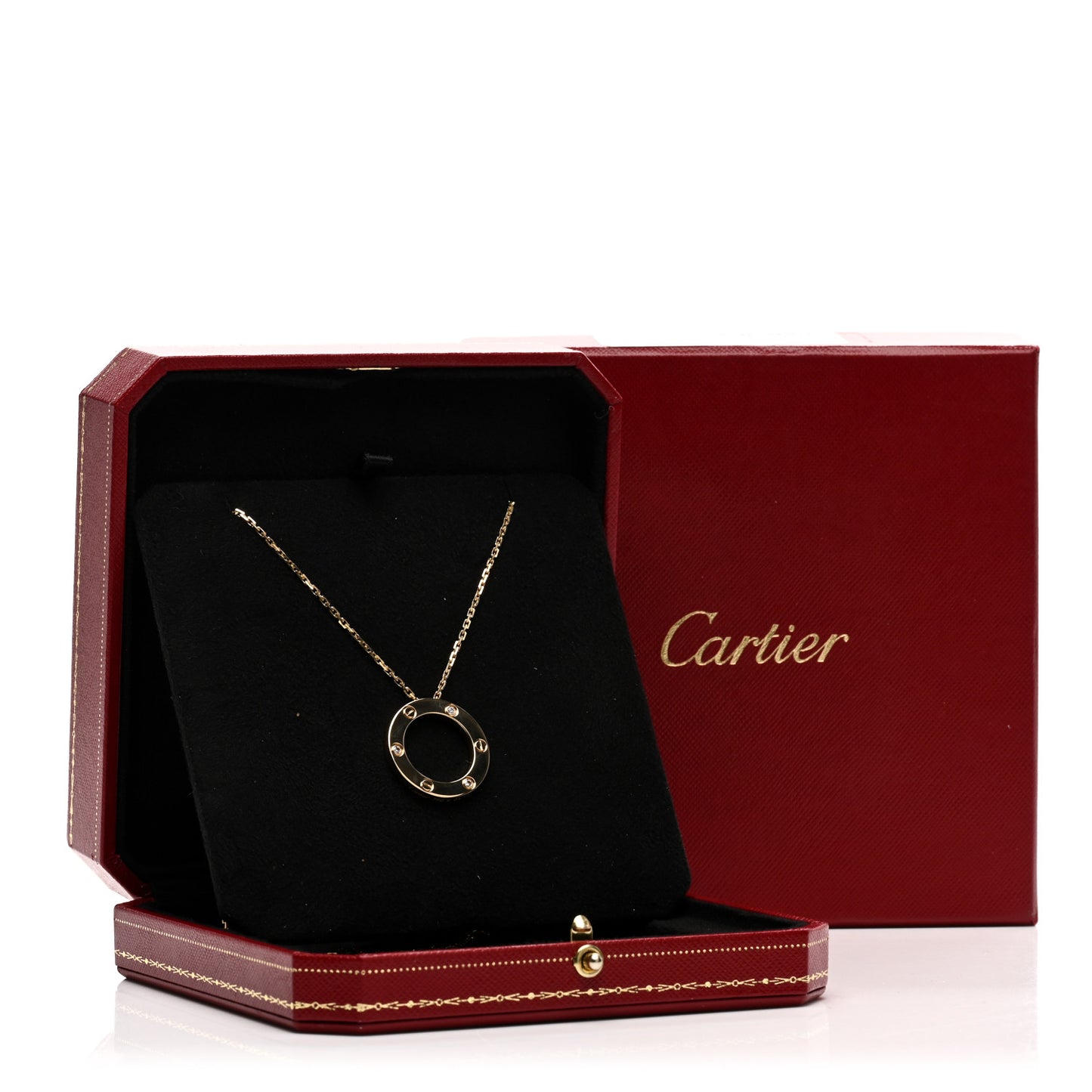 18K Yellow Gold 3 Diamonds LOVE Pendant Necklace