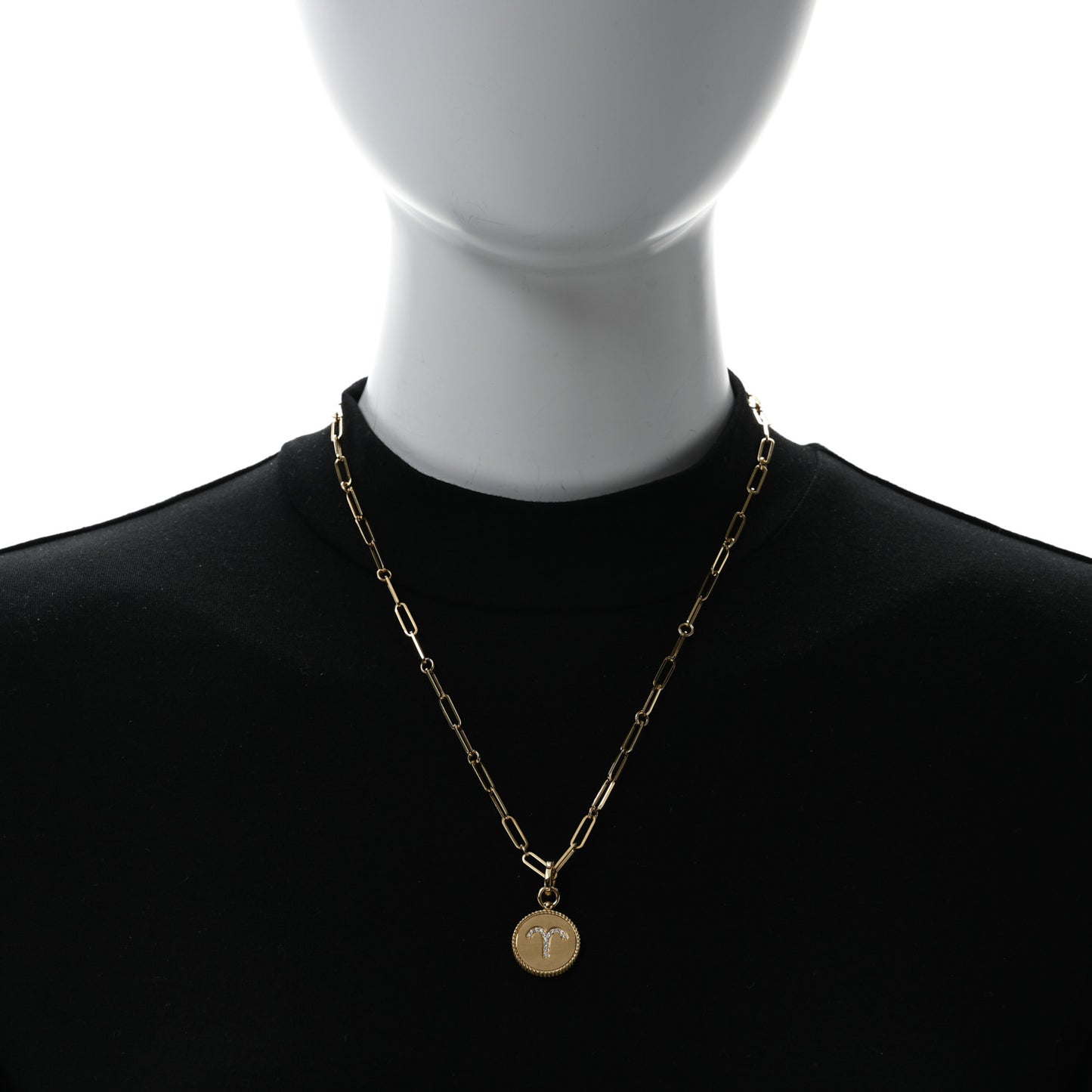 18K Yellow Gold Diamond Zodiac Aries Medallion Pendant Necklace