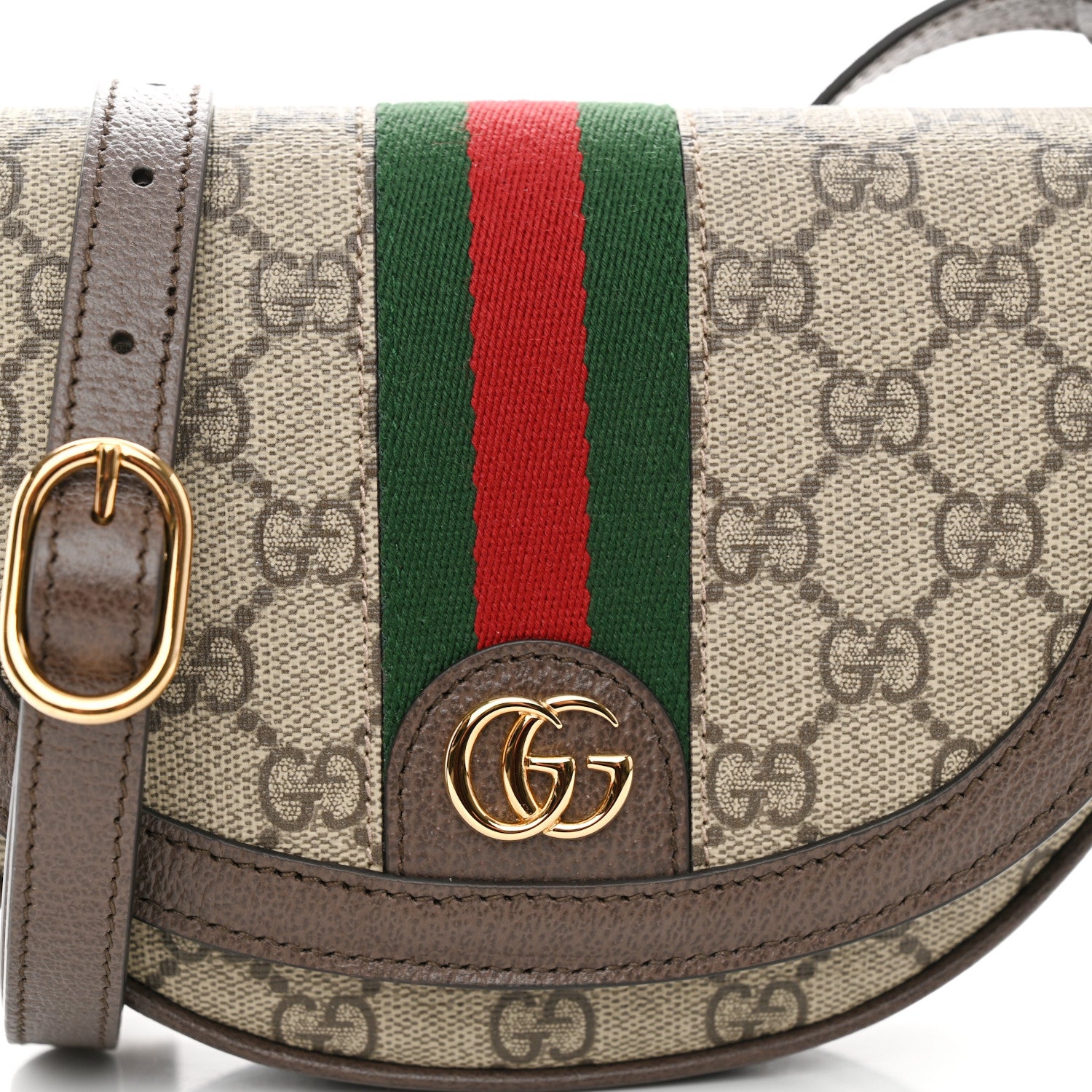 Gucci GG Supreme Monogram Textured Dollar Calfskin Web Mini Ophidia Flap Shoulder Bag Beige Ebony New Acero 8 of 11