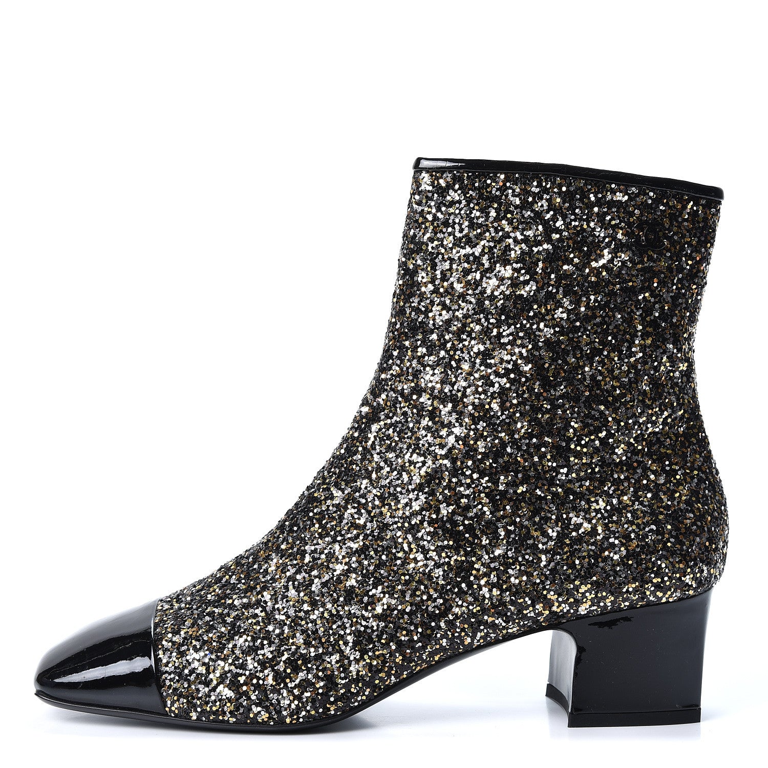 Chanel Glitter Patent Cap Toe Short Boots 42 Bronze Black 1 of 9