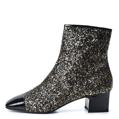 Chanel Glitter Patent Cap Toe Short Boots 42 Bronze Black 1 of 9