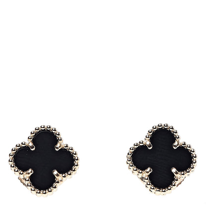 Van Cleef & Arpels 18K Yellow Gold Black Onyx Sweet Alhambra Earrings 1 of 5