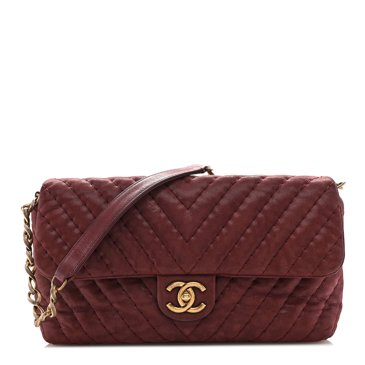 Iridescent Calfskin Surpique Chevron Flap Burgundy
